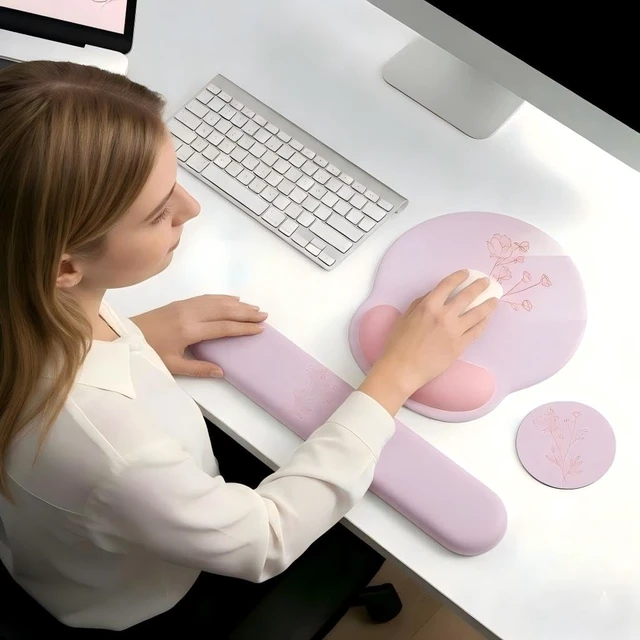 Alt view image 7 of 7 - Mouse Pad with Keyboard Wrist Rest,Ergonomic Mousepad Support Set | Mouse Pads for Desk Wrist Support PU Base with Coaster,Mousepad with Nonslip Base for Computer Laptop Keyboard Desktop