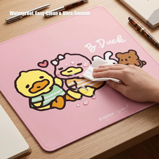 Alt view image 6 of 7 - B Duck Office and Gaming Mouse Pad,17.72 * 15.75in,Pink | Non-slip Rubber Base, Waterproof Surface, Easy Gliding Surface, Double Stitched Edges,5mm Thick Design