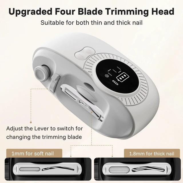 Alt view image 2 of 7 - Electric Nail Clippers for Seniors with LED Light & 5X Magnifier | 2-Speed Automatic Fingernail Trimmer with Nail File, Clipping Catcher and USB-C Charging, White