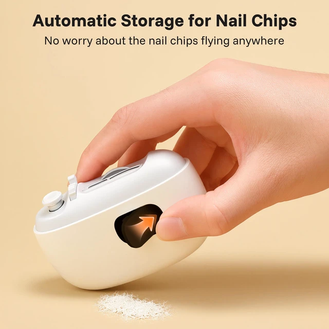 Alt view image 6 of 7 - Electric Nail Clippers for Seniors with LED Light & 5X Magnifier | 2-Speed Automatic Fingernail Trimmer with Nail File, Clipping Catcher and USB-C Charging, White