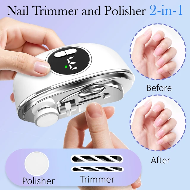 Alt view image 4 of 7 - 3-in-1 Electric Nail Clippers for Senior Automatic Nail Trimmer with Light Fingernail Clipper Grinder Trimmer with 2-Trimming Ports for Thin & Thick Nails