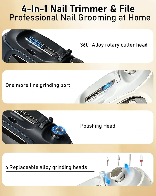 Alt view image 6 of 7 - Electric Nail Clipper & Grinder with Dual-Blade, 4-in-1 Nail File Trimmer | Automatic Nail Care Kit with 2 Widths for Kids & Adult Fingernail, Rechargeable, Ultra-Quiet <35dB