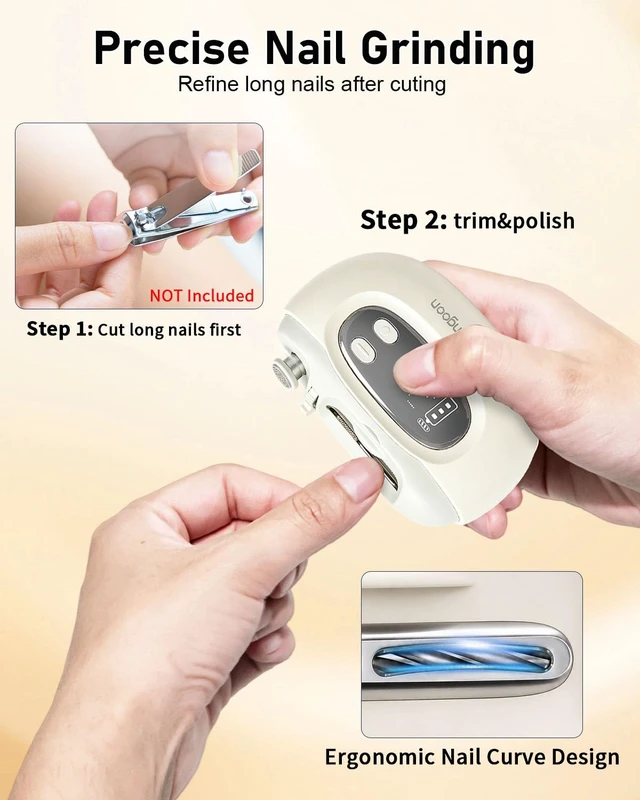 Alt view image 3 of 7 - Electric Nail Clipper & Grinder with Dual-Blade, 4-in-1 Nail File Trimmer | Automatic Nail Care Kit with 2 Widths for Kids & Adult Fingernail, Rechargeable, Ultra-Quiet <35dB
