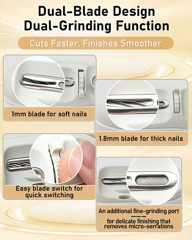 Alt view image 2 of 7 - Electric Nail Clipper & Grinder with Dual-Blade, 4-in-1 Nail File Trimmer | Automatic Nail Care Kit with 2 Widths for Kids & Adult Fingernail, Rechargeable, Ultra-Quiet <35dB