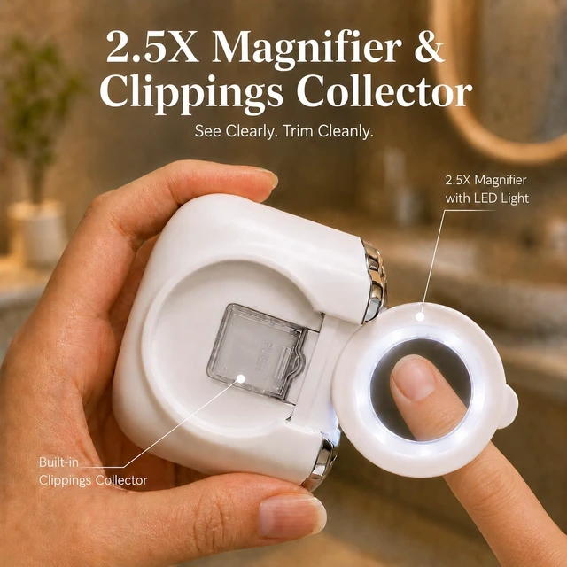Alt view image 3 of 7 - Electric Nail Clippers for Seniors, Adjustable Dual Cutting Heads | 3-in-1 Trim, Grind & Polish, 3-Speed Rechargeable Clipper, LED Light, Magnifier, for Fingernails, Adults