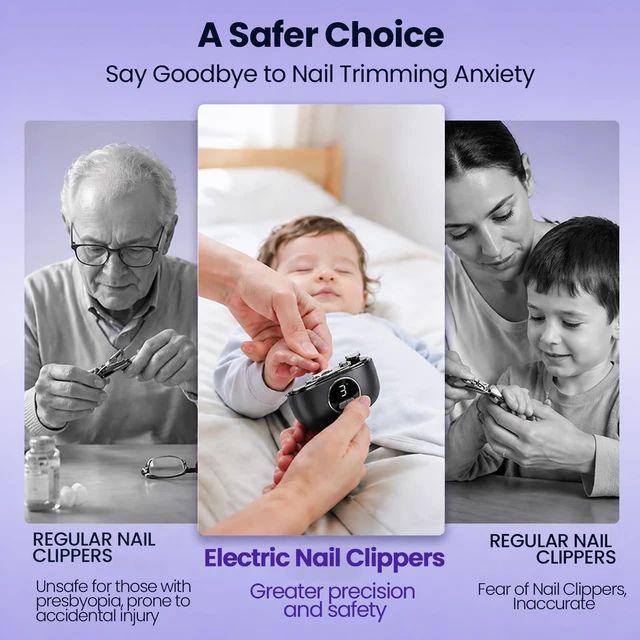 Alt view image 7 of 7 - Electric Nail Clipper, Automatic Nail Clipper 3 Speed Settings with Display Screen Smart 3-in-1 Electric Nail Trimmer USB Charging Electric Toenail Clippers, for Children, Adults, and the Elderly
