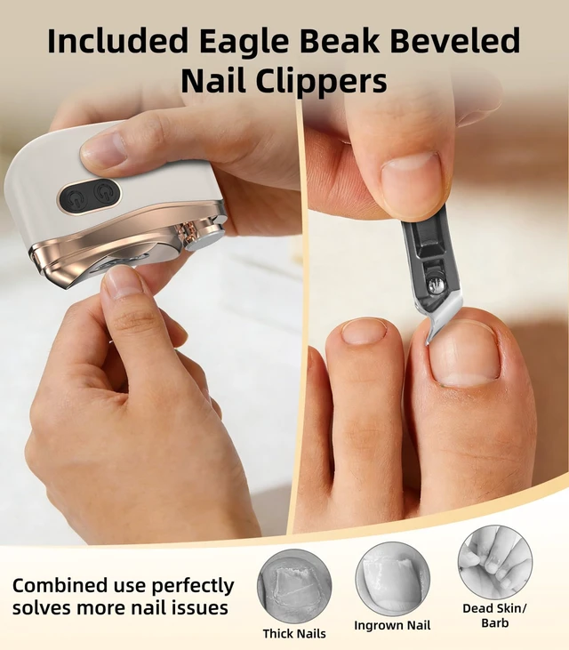 Alt view image 7 of 7 - Electric Nail Clipper with Polishing & LED Light & Nail Clippings Storage | 4 in 1 Automatic Nail Trimmer Kit & Professional Ingrown Nail Clipper, Toenail Clipper for Seniors, Baby & Adults, Off-White