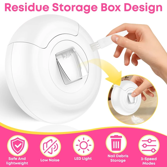 Alt view image 5 of 7 - 3-in-1 Electric Nail Clipper for Adults & Seniors, 3 Speeds Automatic Nail Clipper & Trimmer with LED Light 360° Rotating Fingernail Clipper with Polisher Rechargeable Electric Nail File