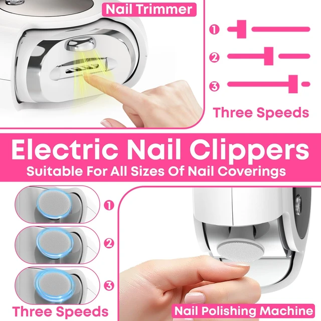 Alt view image 3 of 7 - 3-in-1 Electric Nail Clipper for Adults & Seniors, 3 Speeds Automatic Nail Clipper & Trimmer with LED Light 360° Rotating Fingernail Clipper with Polisher Rechargeable Electric Nail File
