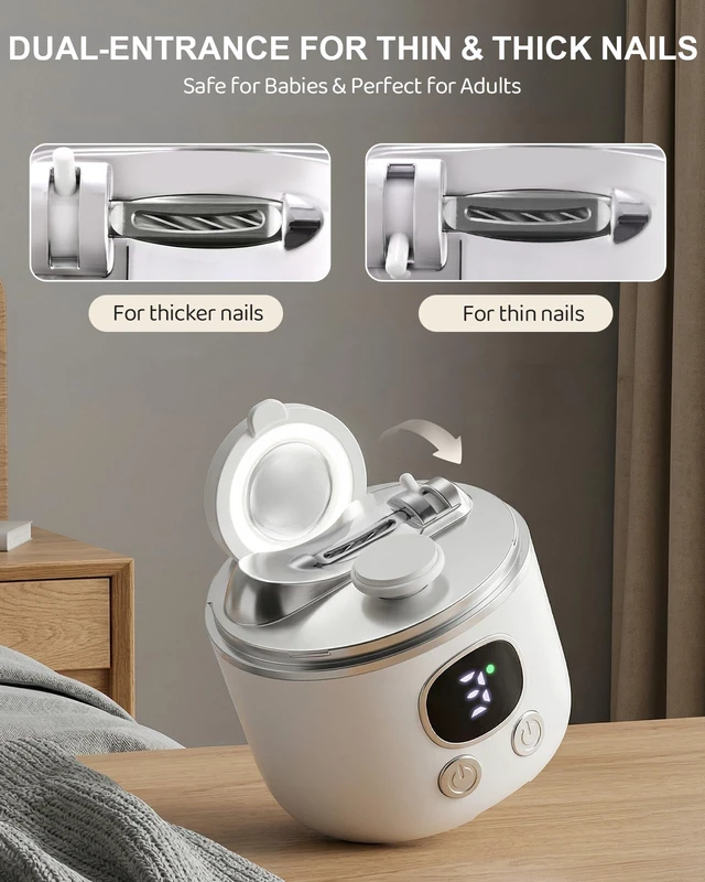 Alt view image 2 of 7 - Electric Nail Clipper & Nail Trimmer Set with Slanted Nail Clipper | LED Light, Magnifier Assistance, Nail Scrap Storage, 3 in 1 Rechargeable Finger Toenail Clippers for Seniors, Baby, Adults