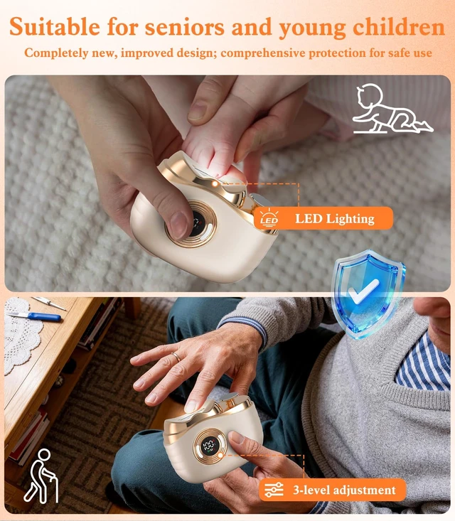 Alt view image 6 of 7 - Upgrad Electric Nail ClipperIndustry Top 1All-Nail Adaptive Power | Electric Nail TrimmerGerman Salon0.1mm Precision Blade Electric Nail Clipper for Seniors & Babies, Champagne Gold