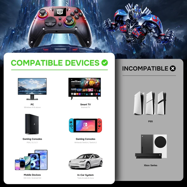 Alt view image 2 of 7 - Wireless PC Gaming Controller with Interactive Screen, Red | Hall Joysticks & Triggers, 1000Hz Polling Rate, 4 Programmable Buttons, Compatible with PC, Switch/Switch2, PS4, iOS, Android