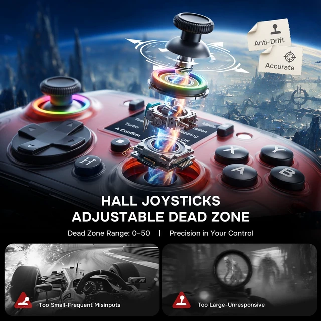 Alt view image 4 of 7 - Wireless PC Gaming Controller with Interactive Screen, Red | Hall Joysticks & Triggers, 1000Hz Polling Rate, 4 Programmable Buttons, Compatible with PC, Switch/Switch2, PS4, iOS, Android