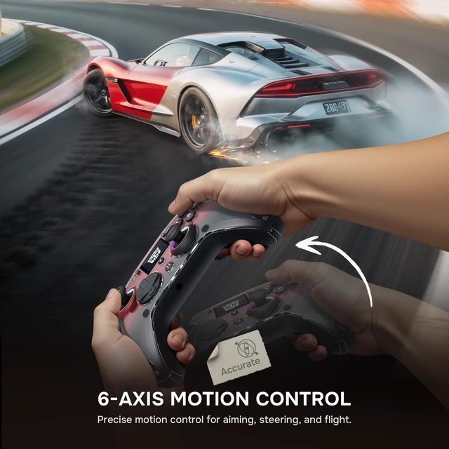 Alt view image 7 of 7 - Wireless PC Gaming Controller with Interactive Screen, Red | Hall Joysticks & Triggers, 1000Hz Polling Rate, 4 Programmable Buttons, Compatible with PC, Switch/Switch2, PS4, iOS, Android