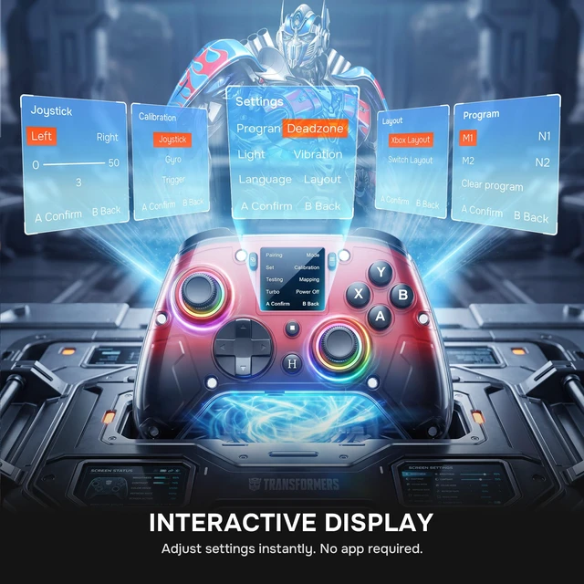 Alt view image 3 of 7 - Wireless PC Gaming Controller with Interactive Screen, Red | Hall Joysticks & Triggers, 1000Hz Polling Rate, 4 Programmable Buttons, Compatible with PC, Switch/Switch2, PS4, iOS, Android