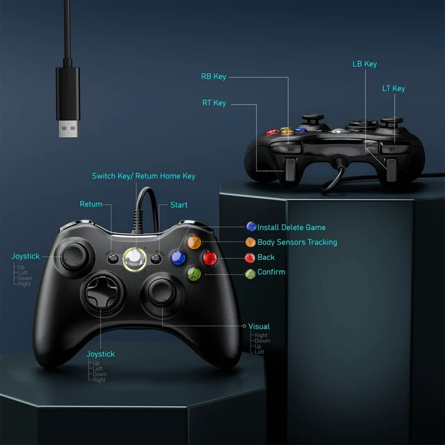 Alt view image 3 of 6 - PC Controller, Wired Controller Compatible with Microsoft Xbox 360 & Slim/PC Windows 10/8/7, with Upgraded Joystick, Black