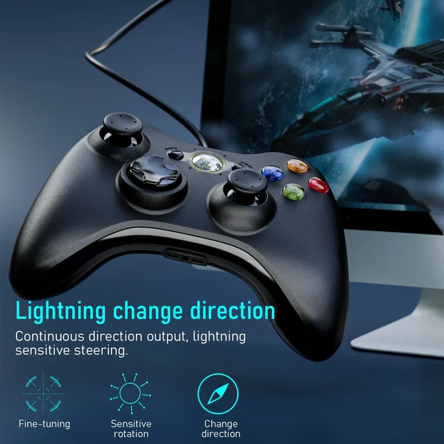 Alt view image 4 of 6 - PC Controller, Wired Controller Compatible with Microsoft Xbox 360 & Slim/PC Windows 10/8/7, with Upgraded Joystick, Black