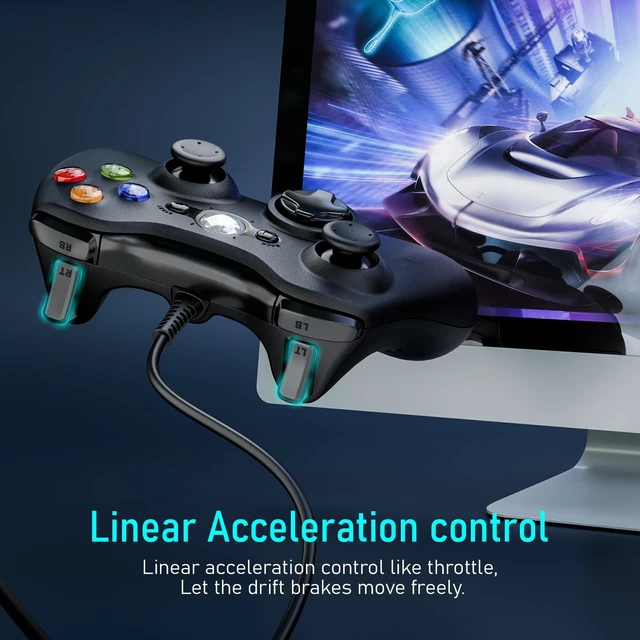 Alt view image 5 of 6 - PC Controller, Wired Controller Compatible with Microsoft Xbox 360 & Slim/PC Windows 10/8/7, with Upgraded Joystick, Black