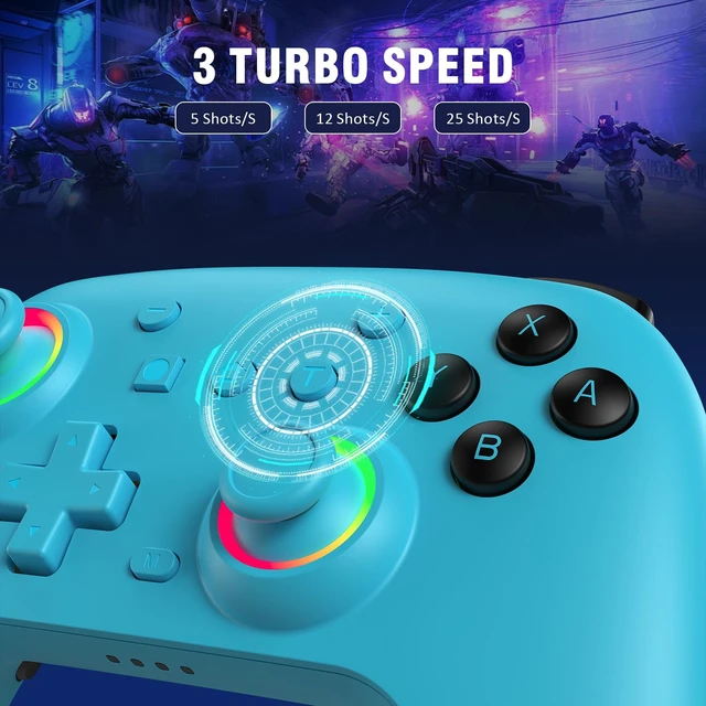 Alt view image 4 of 7 - Wireless Controller for Nintendo Switch/Switch 2/Lite/OLED/PC - Ergonomic Gamepad with Turbo, Programmable Buttons, RGB Lighting, Wake-up Function & Dual Vibration