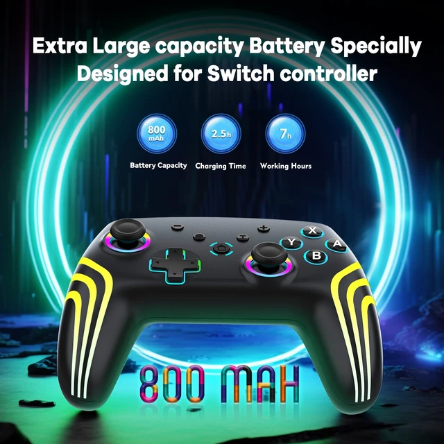 Alt view image 6 of 7 - Wireless Pro Controller for Switch/Switch 2/Lite/OLED/PC | Gamepad with 7 Color-Changing RGB Lighting/Dual Vibration/6-Axis Gyroscope/Turbo, Ergonomically Designed Precise Joystick