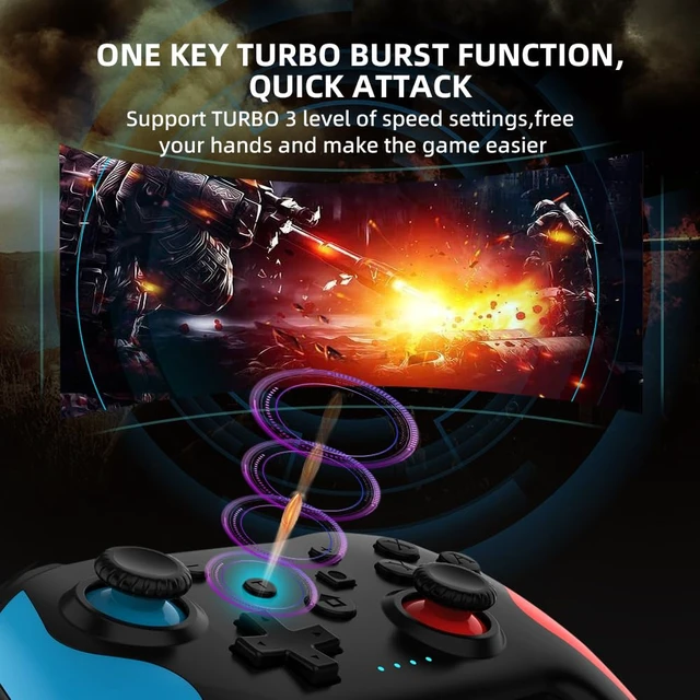 Alt view image 4 of 7 - Wireless Controller for Nintendo Switch Lite/OLED,3 Speed HD Dual Vibration Blue/tooth Gamepad Lag Free 6-Axis Motion, 360°Rocker/Turbo/Screenshot Function 600mA Gaming Accessory(Blue)