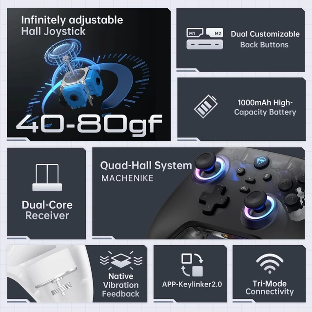 Alt view image 2 of 7 - G3V2 Bluetooth Controller for Pc/Switch/Ios/Android, Hall Effect Joysticks, RGB Lighting Gaming Controller,2 Programmable Buttons,1000mah Battery With Charging Station, Pink