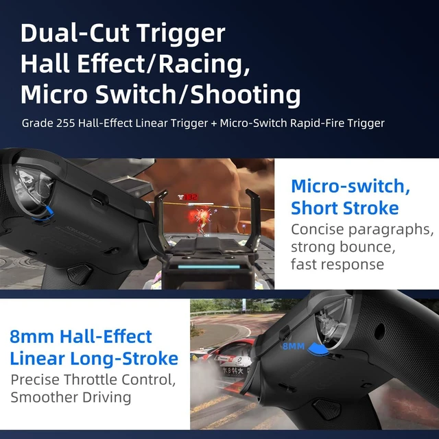 Alt view image 4 of 7 - D4 2.4G Wireless Controller for PS4/Switch/PC/IOS/Android/Steam Deck,TMR Joysticks,Instant Trigger Switch,Mechanical Buttons,4 Macro Back Paddles,Turbo,6-Axis Gyro,Grip Vibration+Trigger Vibration