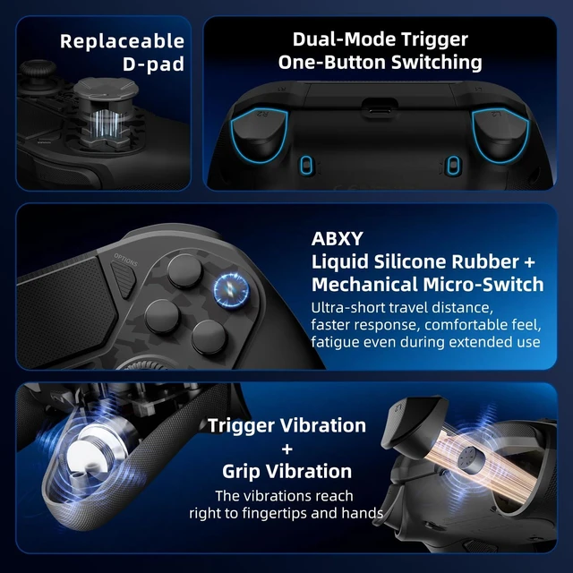 Alt view image 7 of 7 - D4 2.4G Wireless Controller for PS4/Switch/PC/IOS/Android/Steam Deck,TMR Joysticks,Instant Trigger Switch,Mechanical Buttons,4 Macro Back Paddles,Turbo,6-Axis Gyro,Grip Vibration+Trigger Vibration