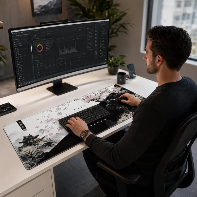 Alt view image 2 of 7 - Gaming Mouse Pad,Large Mousepad,XXL Keyboard Mat,Desk Protector | Waterproof,Non-Slip,Anti-fray edges,31.5"x11.9"Anime Black White Japanese Mouse Pads for Computer Laptop Desktop Game Office
