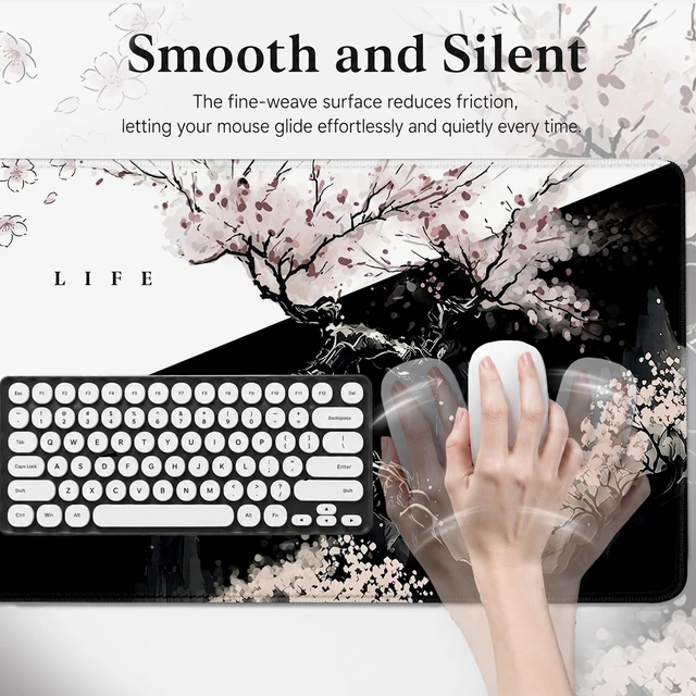 Alt view image 4 of 7 - Gaming Mouse Pad,Large Mousepad,XXL Keyboard Mat,Desk Protector | Waterproof,Non-Slip,Anti-fray edges,31.5"x11.9"Anime Black White Japanese Mouse Pads for Computer Laptop Desktop Game Office
