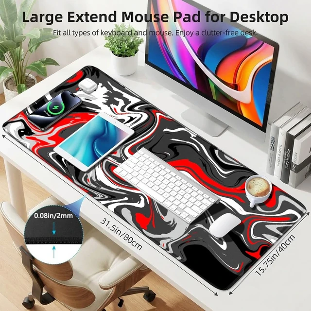 Alt view image 6 of 7 - Large Gaming Mouse Pad Extended Desk Mat with Non Slip Stitched Edge | Waterproof Surface, Smooth Tracking, fits Keyboard & Mouse, Desk Office Use, Easy Clean