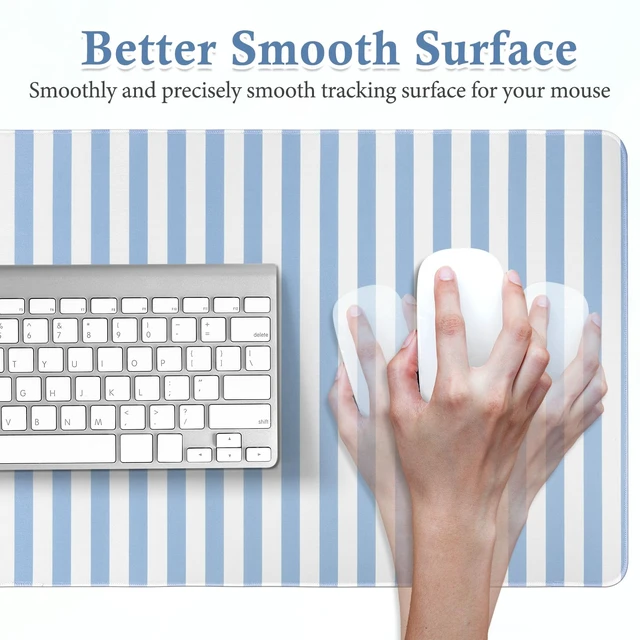Alt view image 3 of 6 - Blue Striped Desk Mat Large Mouse Pad Cute Desk Pad Keyboard Computer Mat | Kawaii Aesthetic Laptop Gaming XXL Mousepad Home Office Decor
