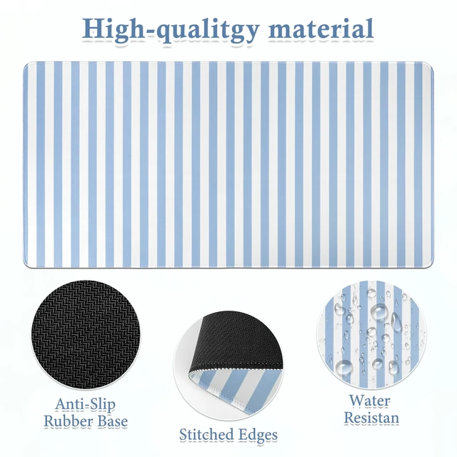 Alt view image 5 of 6 - Blue Striped Desk Mat Large Mouse Pad Cute Desk Pad Keyboard Computer Mat | Kawaii Aesthetic Laptop Gaming XXL Mousepad Home Office Decor