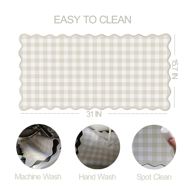 Alt view image 4 of 7 - Scalloped Beige Checkered Gingham Desk Mat Cute Pastel Large Mouse Pad Kawaii Cottagecore Vintage Rustic Keyboard Pad Computer Mat for Desktop Aesthetic Cozy Office Desk Decor