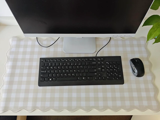 Alt view image 7 of 7 - Scalloped Beige Checkered Gingham Desk Mat Cute Pastel Large Mouse Pad Kawaii Cottagecore Vintage Rustic Keyboard Pad Computer Mat for Desktop Aesthetic Cozy Office Desk Decor