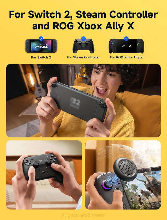 Alt view image 2 of 7 - Thumb Grips for Nintendo Switch 2/Steam Controller/ROG Xbox Ally X | Black, 3Pairs(6pcs), Thumb Grip Caps, Ergonomic Design, Enhanced Gaming Grip, Comfortable & Durable, Joycon Stick Cover