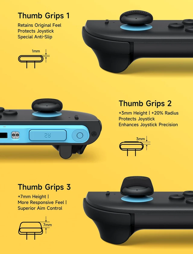 Alt view image 3 of 7 - Thumb Grips for Nintendo Switch 2/Steam Controller/ROG Xbox Ally X | Black, 3Pairs(6pcs), Thumb Grip Caps, Ergonomic Design, Enhanced Gaming Grip, Comfortable & Durable, Joycon Stick Cover