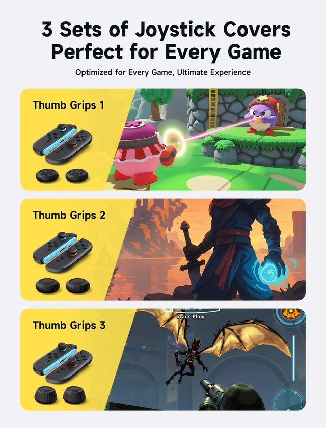 Alt view image 5 of 7 - Thumb Grips for Nintendo Switch 2/Steam Controller/ROG Xbox Ally X | Black, 3Pairs(6pcs), Thumb Grip Caps, Ergonomic Design, Enhanced Gaming Grip, Comfortable & Durable, Joycon Stick Cover