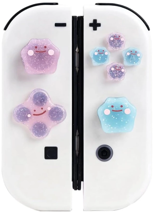 Main image of Cute Silicone Cross D-Pad Button Caps Silicone Thumb Grips Set, ABXY Key Buttons Sticker Joystick Cover Caps Compatible with Nintedo Switch/OLED - Versatile Elves (Powder, Blue)
