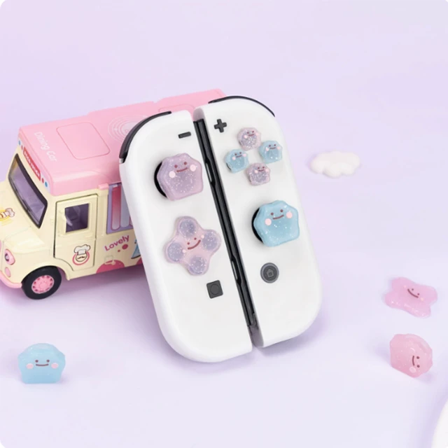 Alt view image 3 of 7 - Cute Silicone Cross D-Pad Button Caps Silicone Thumb Grips Set, ABXY Key Buttons Sticker Joystick Cover Caps Compatible with Nintedo Switch/OLED - Versatile Elves (Powder, Blue)