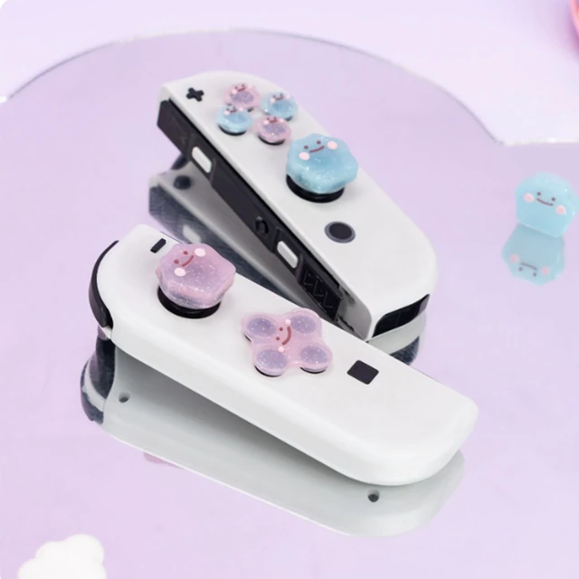 Alt view image 2 of 7 - Cute Silicone Cross D-Pad Button Caps Silicone Thumb Grips Set, ABXY Key Buttons Sticker Joystick Cover Caps Compatible with Nintedo Switch/OLED - Versatile Elves (Powder, Blue)
