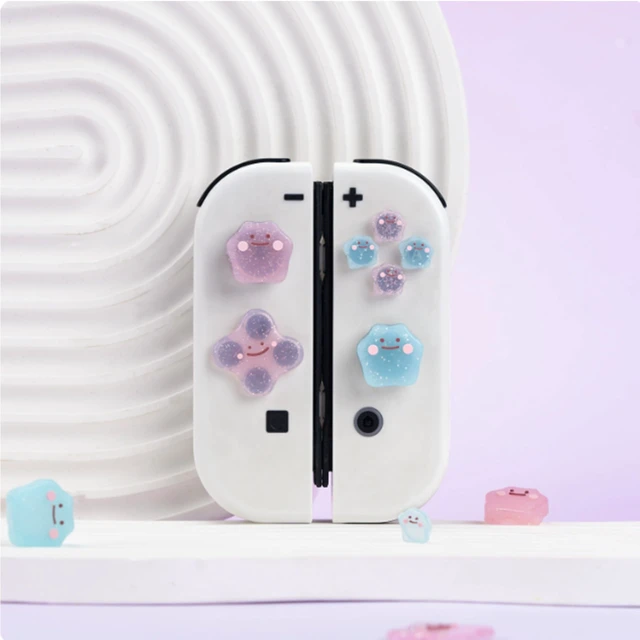 Alt view image 6 of 7 - Cute Silicone Cross D-Pad Button Caps Silicone Thumb Grips Set, ABXY Key Buttons Sticker Joystick Cover Caps Compatible with Nintedo Switch/OLED - Versatile Elves (Powder, Blue)