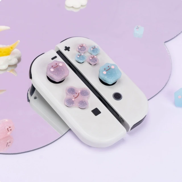 Alt view image 5 of 7 - Cute Silicone Cross D-Pad Button Caps Silicone Thumb Grips Set, ABXY Key Buttons Sticker Joystick Cover Caps Compatible with Nintedo Switch/OLED - Versatile Elves (Powder, Blue)