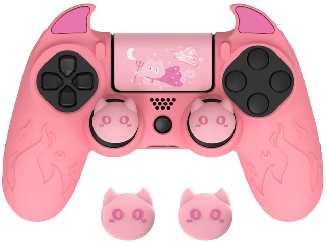 Main image of Cute Demon Controller Skin for ps4 with Thumb Grips & Stickers, Kawaii Anti-Slip Silicone Cover Grip Protector for ps4 Slim/Pro Controller - Pink