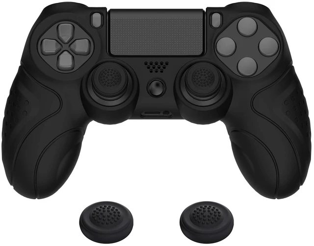Main image of Guardian Edition Black Ergonomic Soft Anti-Slip Controller Silicone Case Cover for ps4, Rubber Protector Skin with Joystick Caps for ps4 Slim/Pro Controller