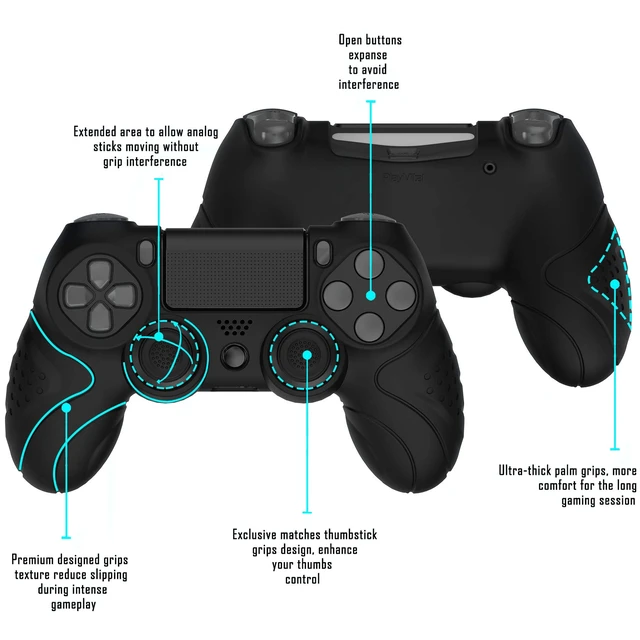 Alt view image 3 of 7 - Guardian Edition Black Ergonomic Soft Anti-Slip Controller Silicone Case Cover for ps4, Rubber Protector Skin with Joystick Caps for ps4 Slim/Pro Controller