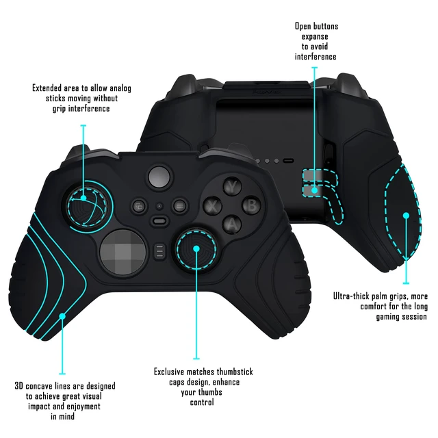 Alt view image 4 of 7 - Samurai Edition Anti Slip Silicone Case Cover for Xbox Elite Wireless Controller Series 2 Core, Ergonomic Soft Rubber Skin Protector for Xbox Elite Series 2 with Thumb Grip Caps - Black