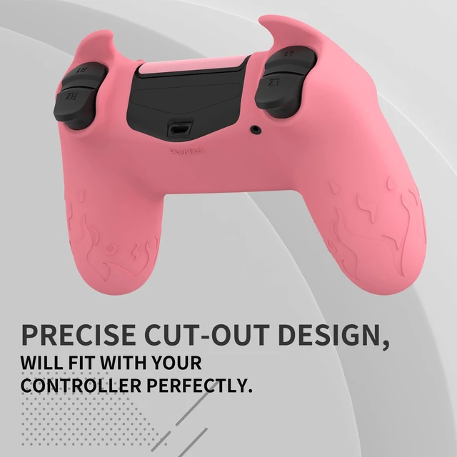 Alt view image 6 of 7 - Cute Demon Controller Skin for ps4 with Thumb Grips & Stickers, Kawaii Anti-Slip Silicone Cover Grip Protector for ps4 Slim/Pro Controller - Pink