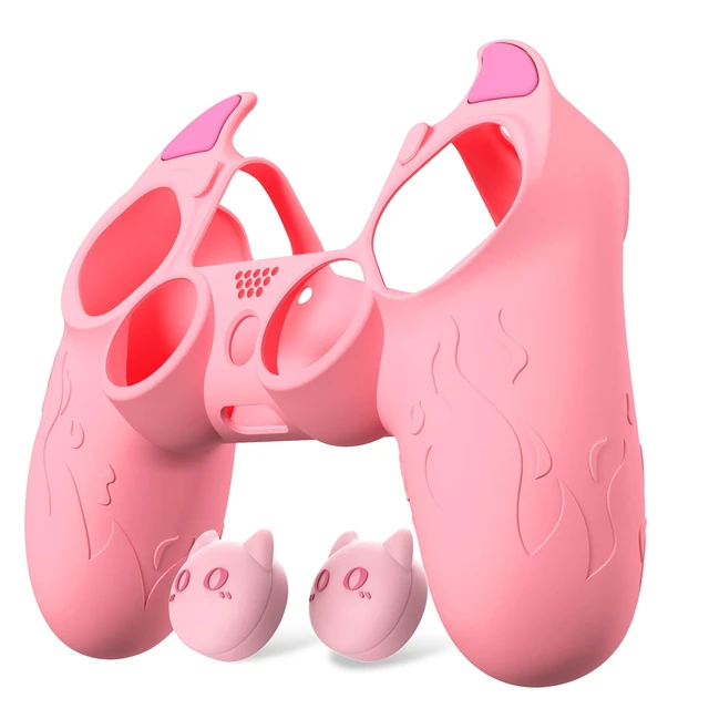 Alt view image 7 of 7 - Cute Demon Controller Skin for ps4 with Thumb Grips & Stickers, Kawaii Anti-Slip Silicone Cover Grip Protector for ps4 Slim/Pro Controller - Pink
