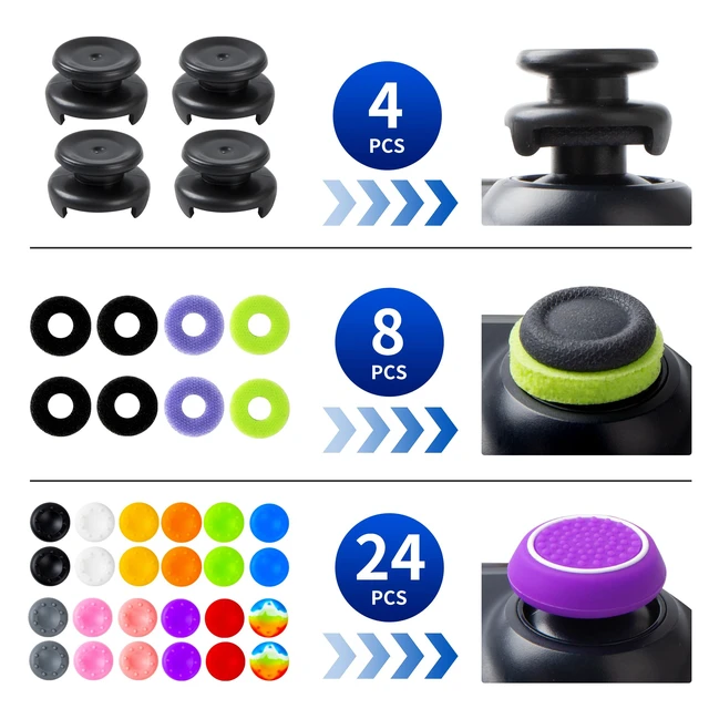 Alt view image 3 of 7 - Controller Accessories for PS5 Thumb Grips Joystick caps w/high thumbstick Extender, Joystick Replacement Covers, Analog Stick Precision Rings, aim Boost kit Stuff attachments for PS4 Solid Color